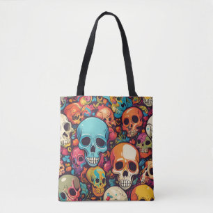 Trippy Hippy Skull Colourful Patterned Psychedelic Tote Bag