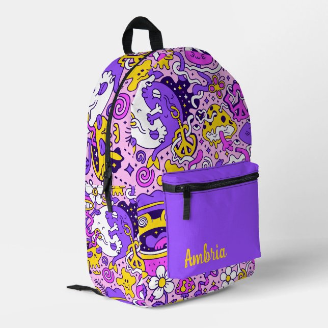 Trippy Hippy Style Printed Backpack (Back Corner Left)