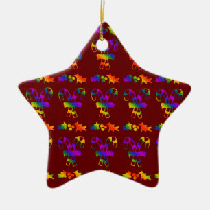 Trippy Holly Canes Ceramic Ornament