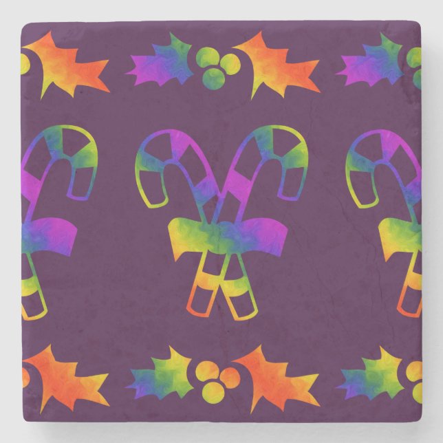 Trippy Holly Canes Stone Coaster (Front)