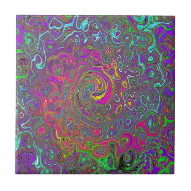 Trippy Hot Pink Abstract Retro Liquid Swirl Ceramic Tile (Front)
