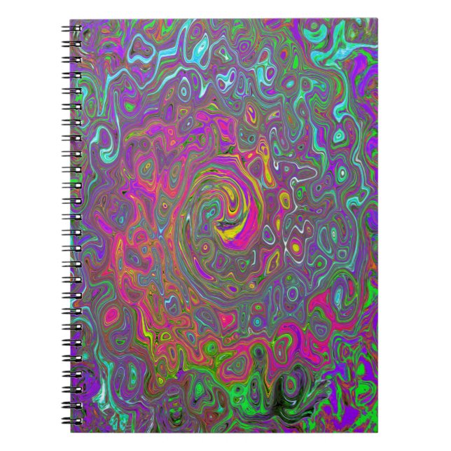 Trippy Hot Pink Abstract Retro Liquid Swirl Notebook (Front)