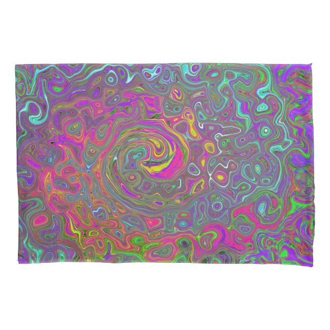 Trippy Hot Pink Abstract Retro Liquid Swirl Pillowcase (Front)