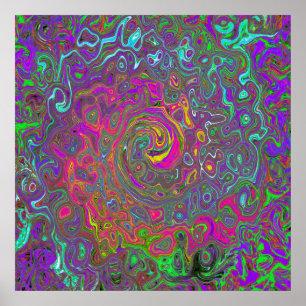 Trippy Hot Pink Abstract Retro Liquid Swirl Poster
