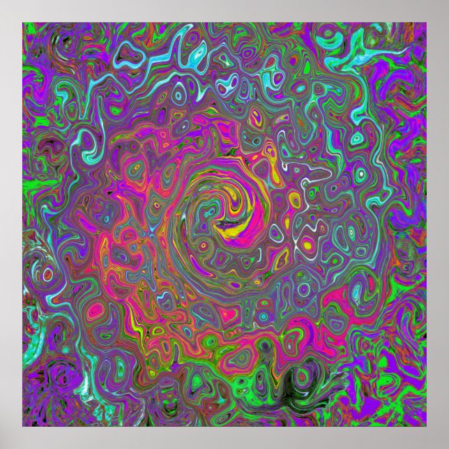 Trippy Hot Pink Abstract Retro Liquid Swirl Poster (Front)
