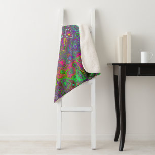 Trippy Hot Pink Abstract Retro Liquid Swirl Sherpa Blanket