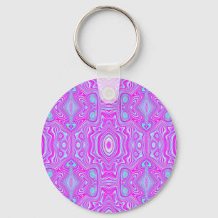 Trippy Hot Pink and Aqua Blue Abstract Pattern Key Ring
