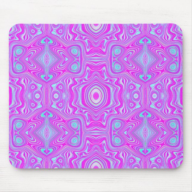 Trippy Hot Pink and Aqua Blue Abstract Pattern Mouse Pad (Front)