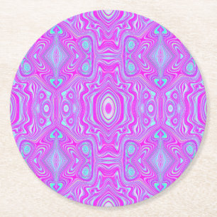 Trippy Hot Pink and Aqua Blue Abstract Pattern Round Paper Coaster