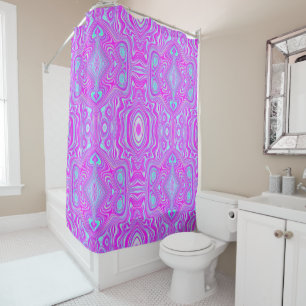 Trippy Hot Pink and Aqua Blue Abstract Pattern Shower Curtain
