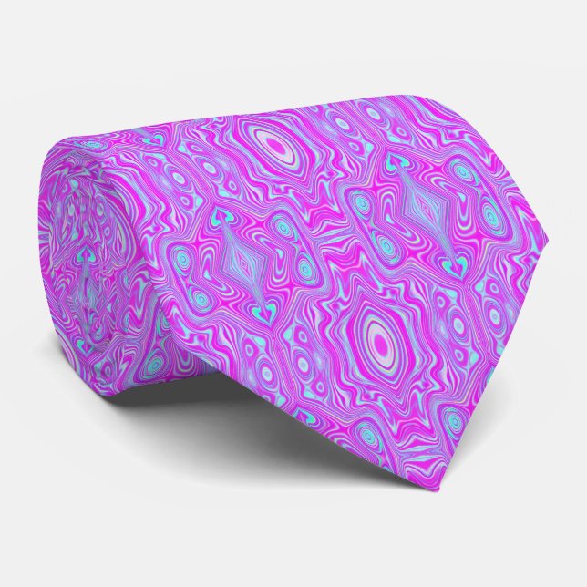 Trippy Hot Pink and Aqua Blue Abstract Pattern Tie (Rolled)