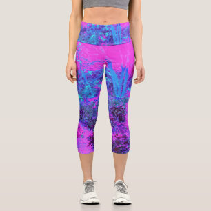 Trippy Hot Pink and Blue Impressionistic Landscape Capri Leggings