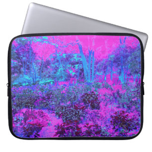 Trippy Hot Pink and Blue Impressionistic Landscape Laptop Sleeve