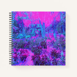 Trippy Hot Pink and Blue Impressionistic Landscape Notebook