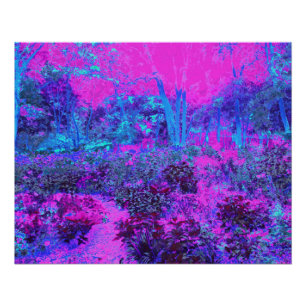 Trippy Hot Pink and Blue Impressionistic Landscape Poster