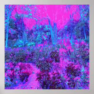 Trippy Hot Pink and Blue Impressionistic Landscape Poster