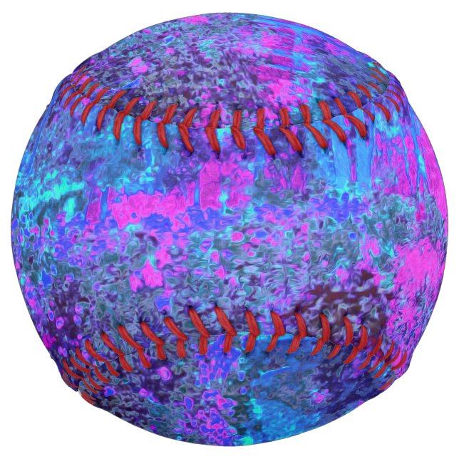 Trippy Hot Pink and Blue Impressionistic Landscape Softball (Front)
