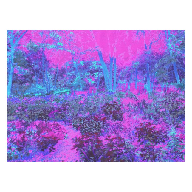 Trippy Hot Pink and Blue Impressionistic Landscape Tablecloth (Front (Horizontal))
