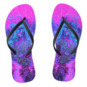 Trippy Hot Pink and Blue Impressionistic Landscape Thongs