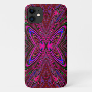 Trippy Hot Pink, Red and Blue Abstract Butterfly iPhone 11 Case
