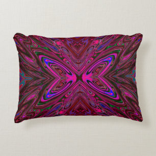 Trippy Hot Pink, Red and Blue Abstract Butterfly Decorative Cushion