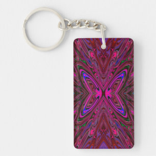 Trippy Hot Pink, Red and Blue Abstract Butterfly Key Ring