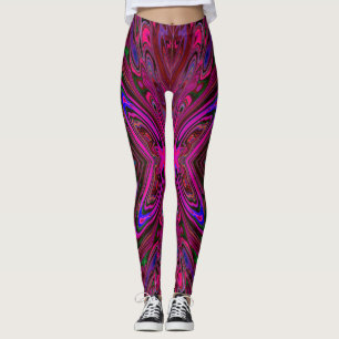 Trippy Hot Pink, Red and Blue Abstract Butterfly Leggings