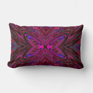 Trippy Hot Pink, Red and Blue Abstract Butterfly Lumbar Cushion