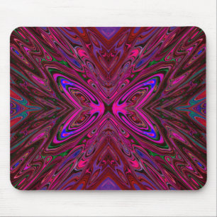 Trippy Hot Pink, Red and Blue Abstract Butterfly Mouse Pad