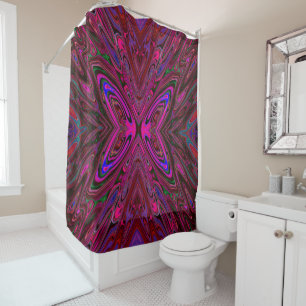Trippy Hot Pink, Red and Blue Abstract Butterfly Shower Curtain