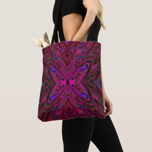 Trippy Hot Pink, Red and Blue Abstract Butterfly Tote Bag