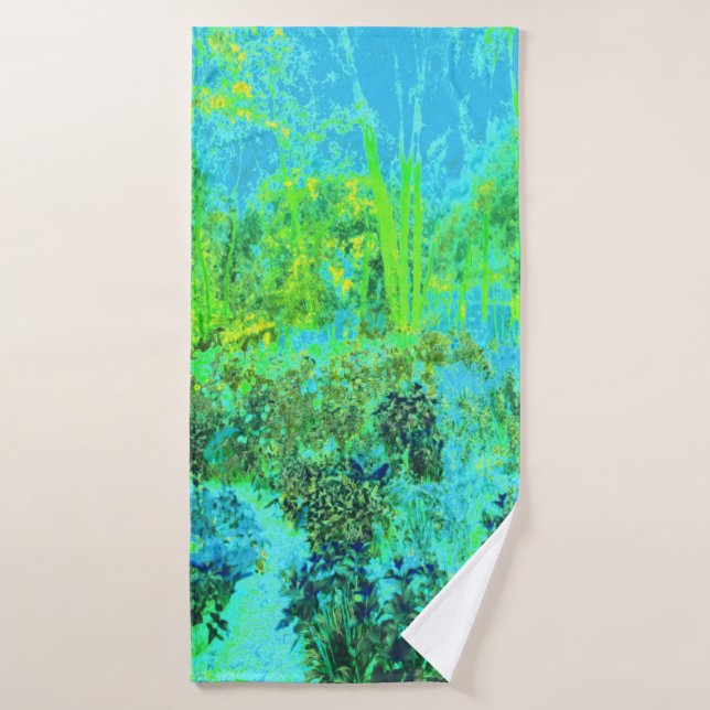 Trippy Lime Green and Blue Garden Landscape Bath Towel (Bath Towel)