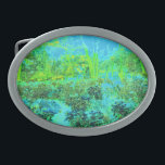 Trippy Lime Green and Blue Garden Landscape Belt Buckle<br><div class="desc">This Original Digital Oil Painting by My Rubio Garden features a Trippy Lime Green and Blue Impressionistic Garden Landscape with Sky Blue,  Chartreuse,  Yellow,  Olive Green and Aqua Accents. The result is a Colourful,  Psychedelic Abstract Floral Design that you will love!</div>