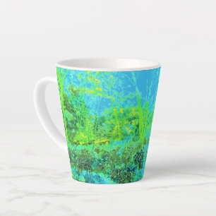 Trippy Lime Green and Blue Garden Landscape Latte Mug