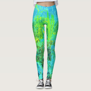 Trippy Lime Green and Blue Garden Landscape Leggings