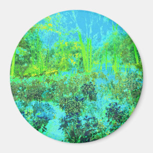 Trippy Lime Green and Blue Garden Landscape Magnet
