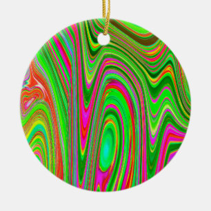 Trippy Lime Green and Magenta Abstract Groovy Art Ceramic Ornament