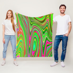 Trippy Lime Green and Magenta Abstract Groovy Art Fleece Blanket