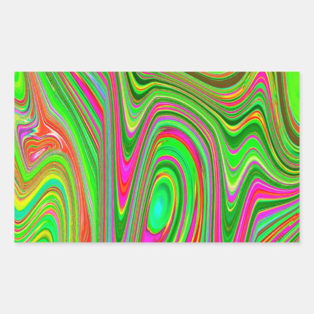 Trippy Lime Green and Magenta Abstract Groovy Art Rectangular Sticker (Front)