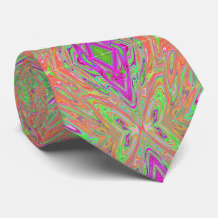 Trippy Lime Green and Orange Abstract Butterfly Tie