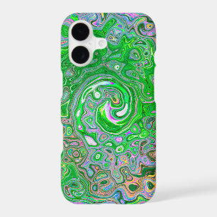 Trippy Lime Green and Pink Abstract Retro Swirl