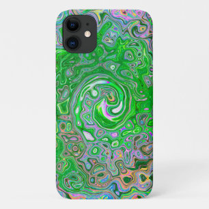 Trippy Lime Green and Pink Abstract Retro Swirl iPhone 11 Case