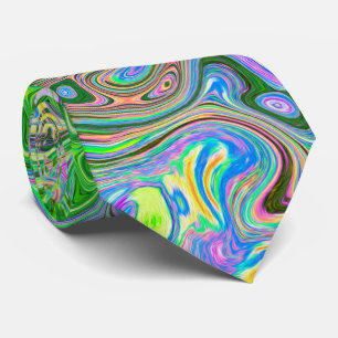 Trippy Lime Green and Pink Abstract Retro Swirl Tie