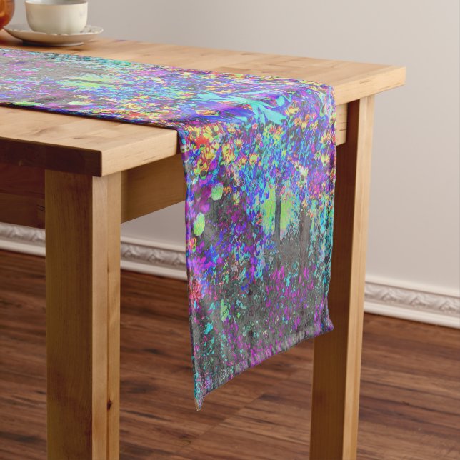 Trippy Lime Green and Purple Garden Sunrise Long Table Runner (In Situ)
