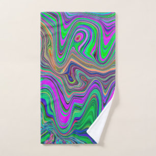 Trippy Lime Green and Purple Waves of Colour Hand Towel