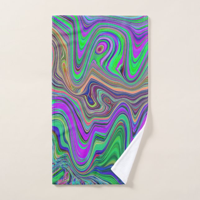 Trippy Lime Green and Purple Waves of Colour Hand Towel (Hand Towel)