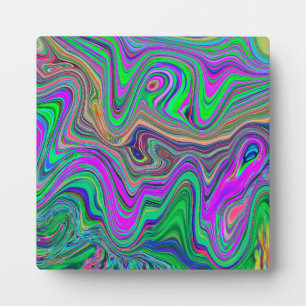Trippy Lime Green and Purple Waves of Colour Plaque