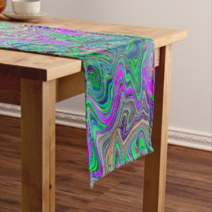 Trippy Lime Green and Purple Waves of Colour Short Table Runner