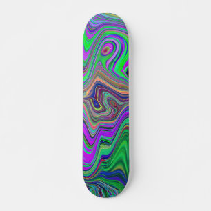 Trippy Lime Green and Purple Waves of Colour Skateboard