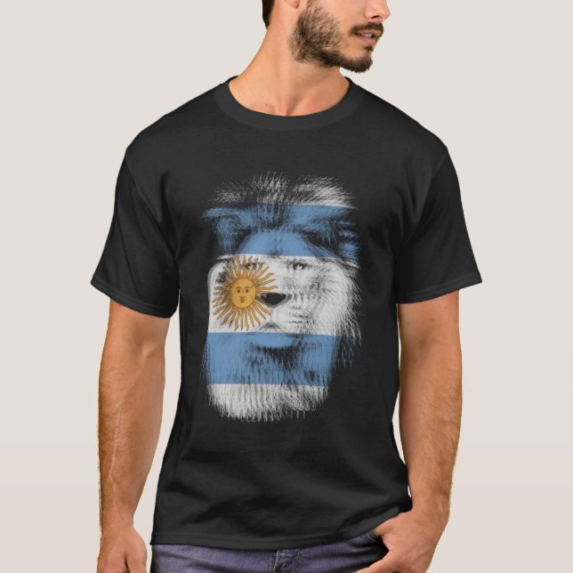 Trippy lion Argentina flag EDM raves techno music T-Shirt (Front)